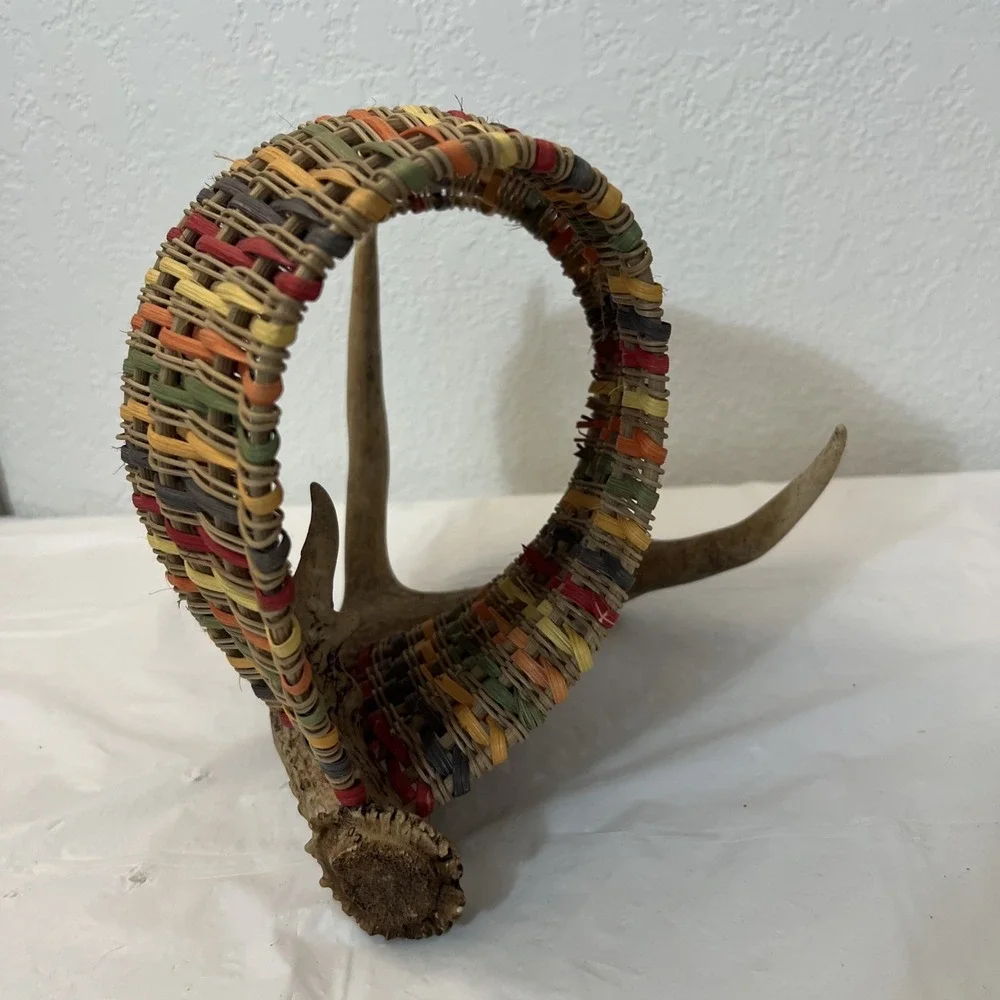 Antler Reed Basket Woven Exhibition Piece Art Rustic Lodge Decor 11x9 Sculpture